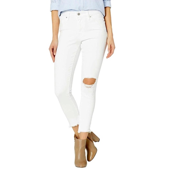 Levis 721 Denim Jeans White Hi-Rise Skinny Ankle 5-Pocket Distressed Raw Hem - Picture 3 of 14